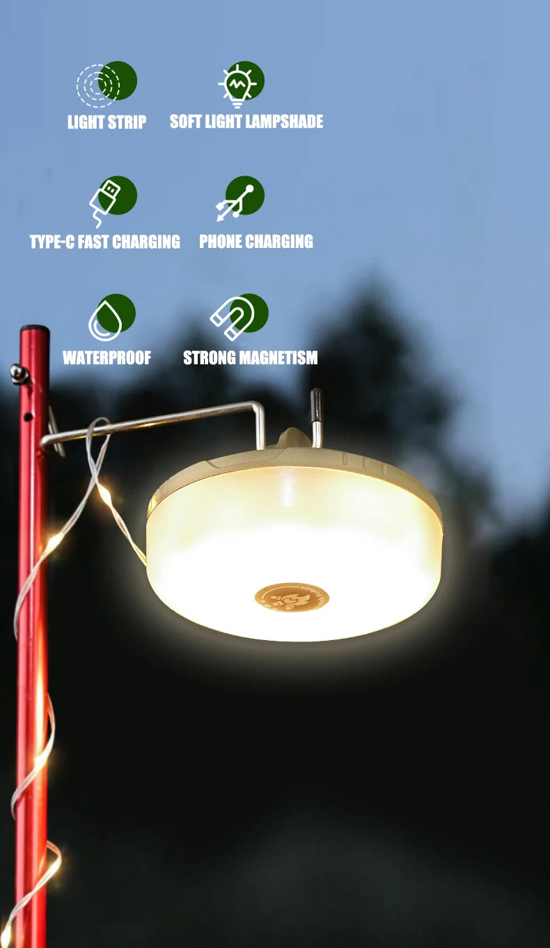 USB Rechargeable Camping Light 10meter Outdoor Tent String Light RGB Atmosphere Light with Magnet Hook - Lumaz