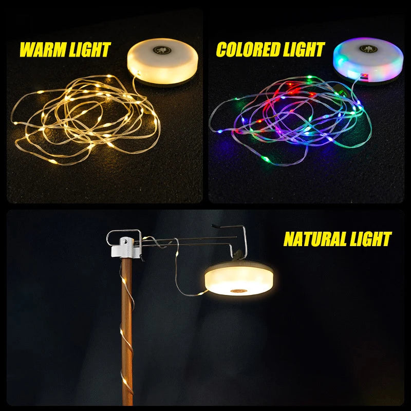 USB Rechargeable Camping Light 10meter Outdoor Tent String Light RGB Atmosphere Light with Magnet Hook - Lumaz