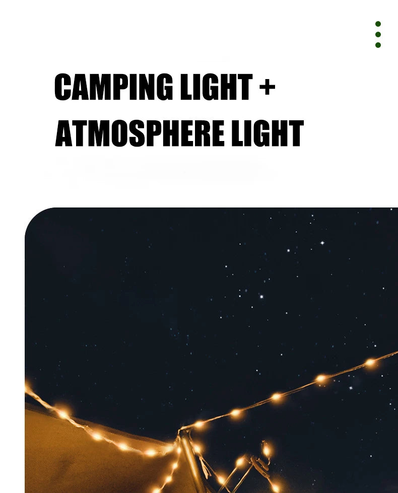 USB Rechargeable Camping Light 10meter Outdoor Tent String Light RGB Atmosphere Light with Magnet Hook - Lumaz