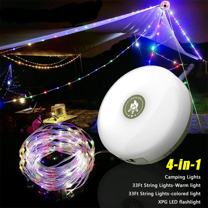 USB Rechargeable Camping Light 10meter Outdoor Tent String Light RGB Atmosphere Light with Magnet Hook - Lumaz