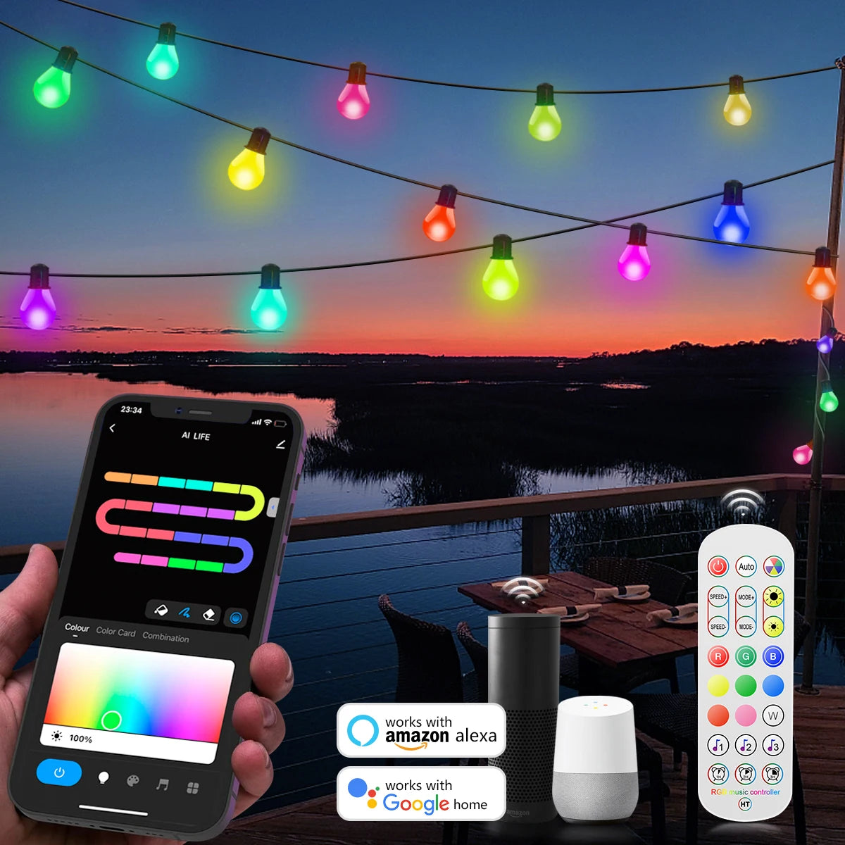 USB Smart G40 LED Bulb String Light 15M 25 Blubs Christmas Lights - Lumaz