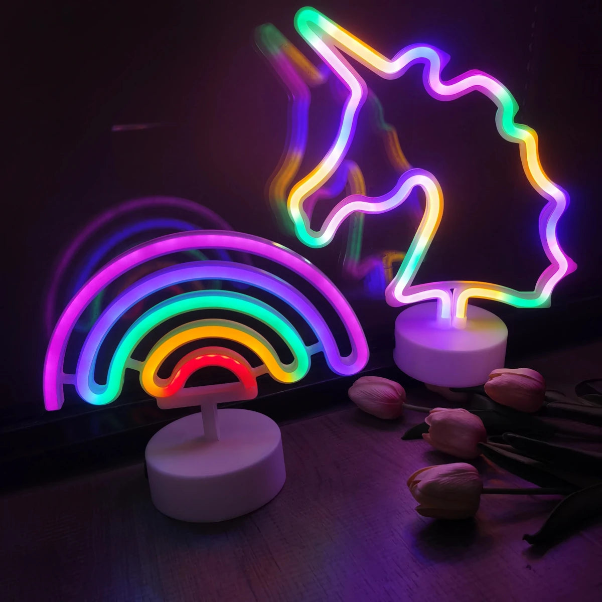 Flamingo Unicorn Rainbow Angel LED Neon Sign - USB & Battery Powered ...