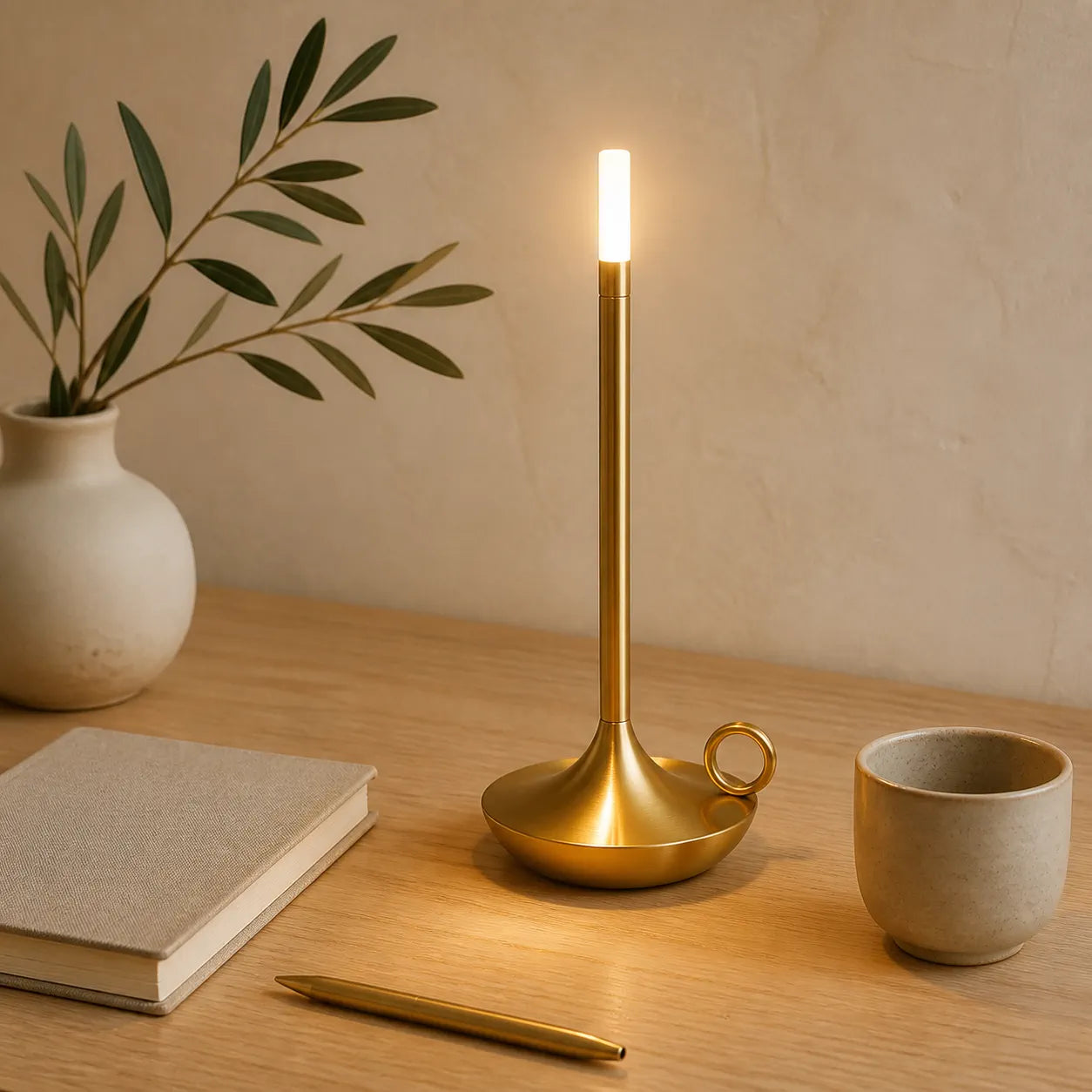 Vintage Candlelight LED Table Lamp - Touch Dimming, USB Rechargeable