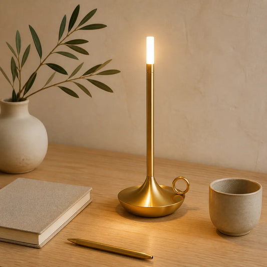 Lampe de table LED style bougie vintage - Intensité variable par simple pression, rechargeable par USB