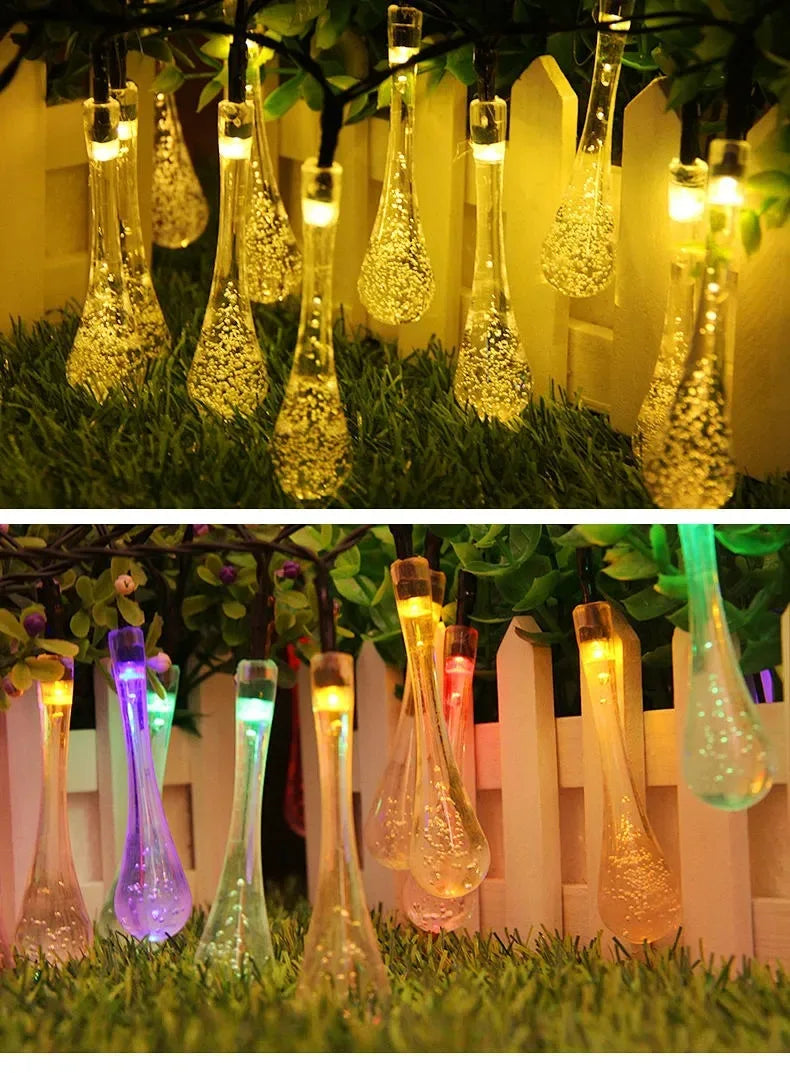 Water droplets Solar Outdoor String Lights, Waterproof For Christmas Decoration - Lumaz