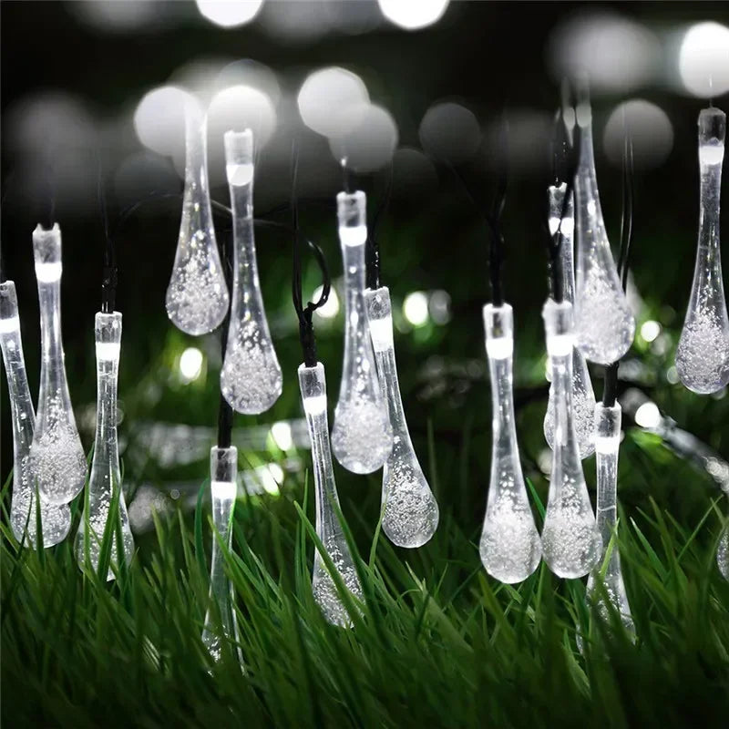 String Drop Lights Water Drop Solar LED String Lights - Steady & Flashing Modes, Multi-Co ...