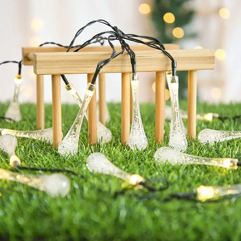 String Drop Lights Water Drop Solar LED String Lights - Steady & Flashing Modes, Multi-Co ...
