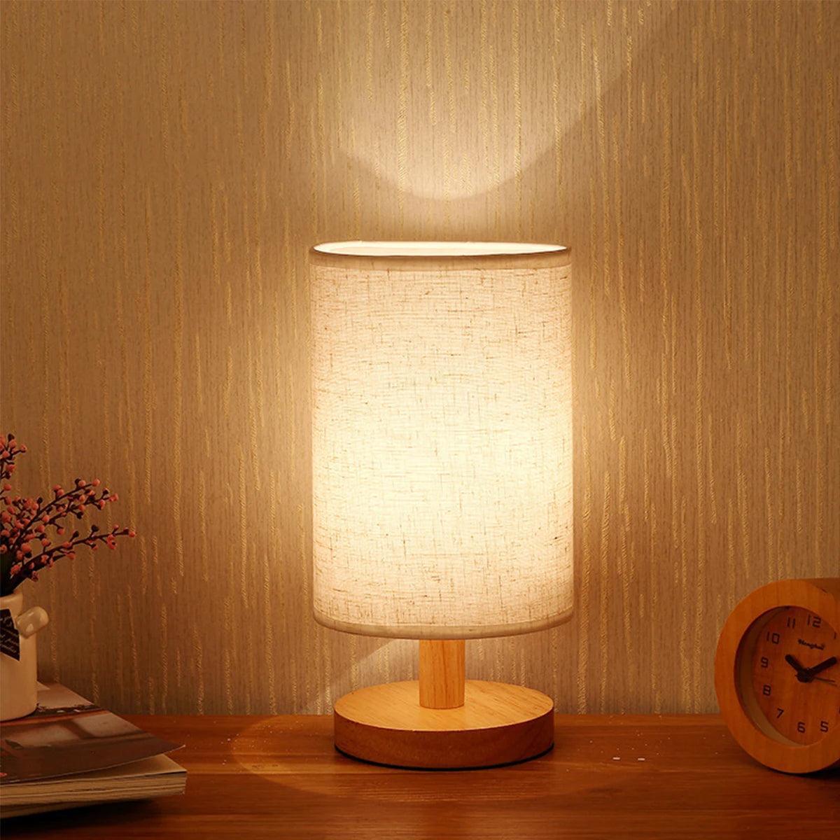 Wooden LED Table Lamp with exquisite linen lampshade modern minimalist style - Lumaz