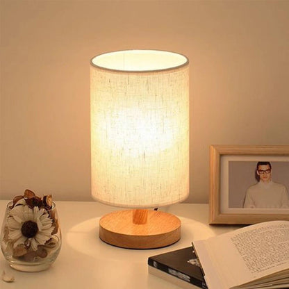 Wooden LED Table Lamp with exquisite linen lampshade modern minimalist style - Lumaz