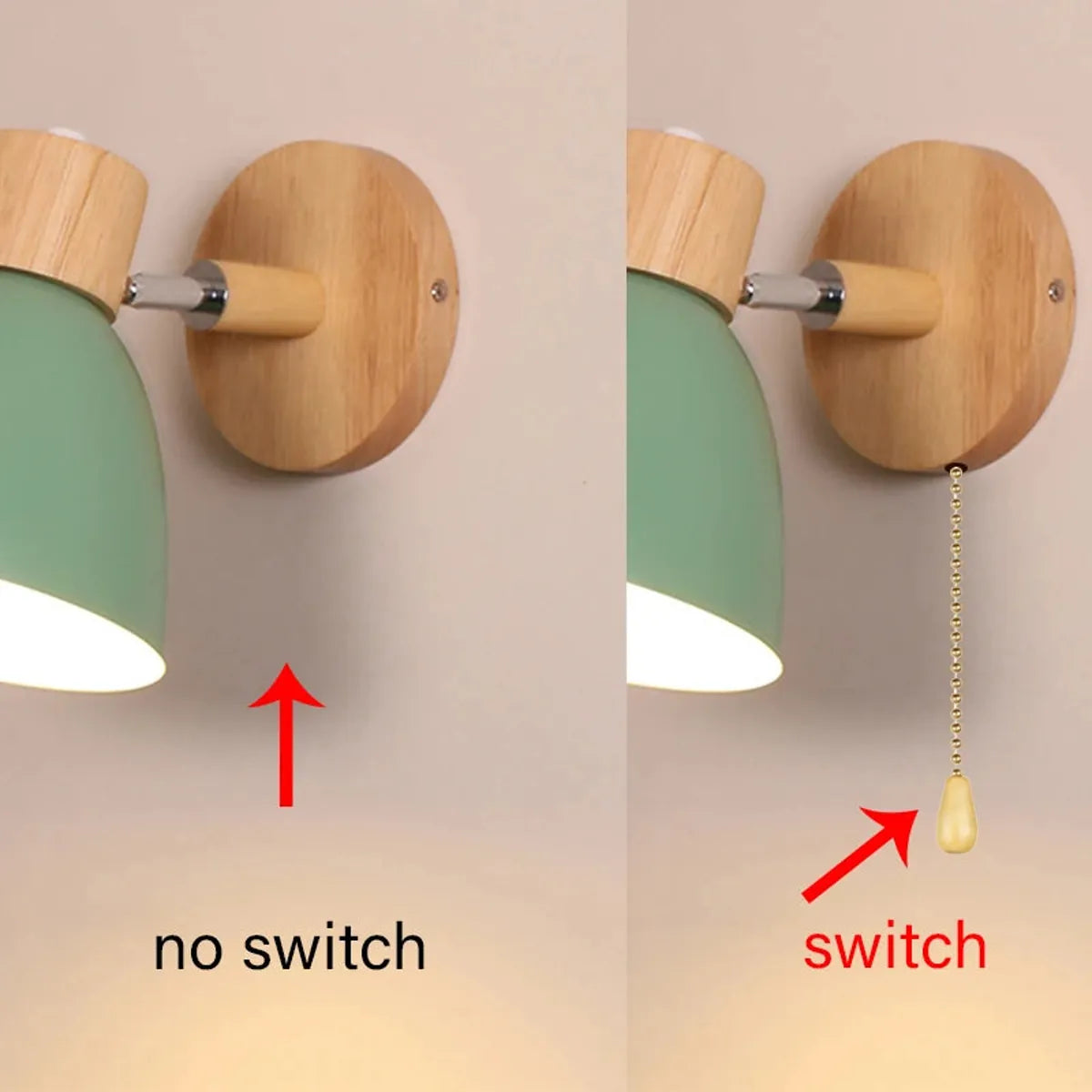 Wooden Nordic Wall Lamp With Switch Modern Wall Sconce with Macaroon Color Steering Head