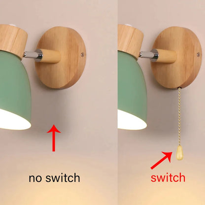 Wooden Nordic Wall Lamp With Switch Modern Wall Sconce with Macaroon Color Steering Head