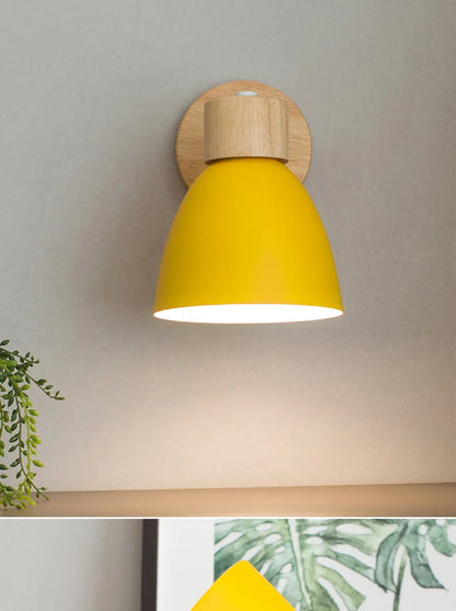 Wooden Nordic Wall Lamp With Switch Modern Wall Sconce with Macaroon Color Steering Head