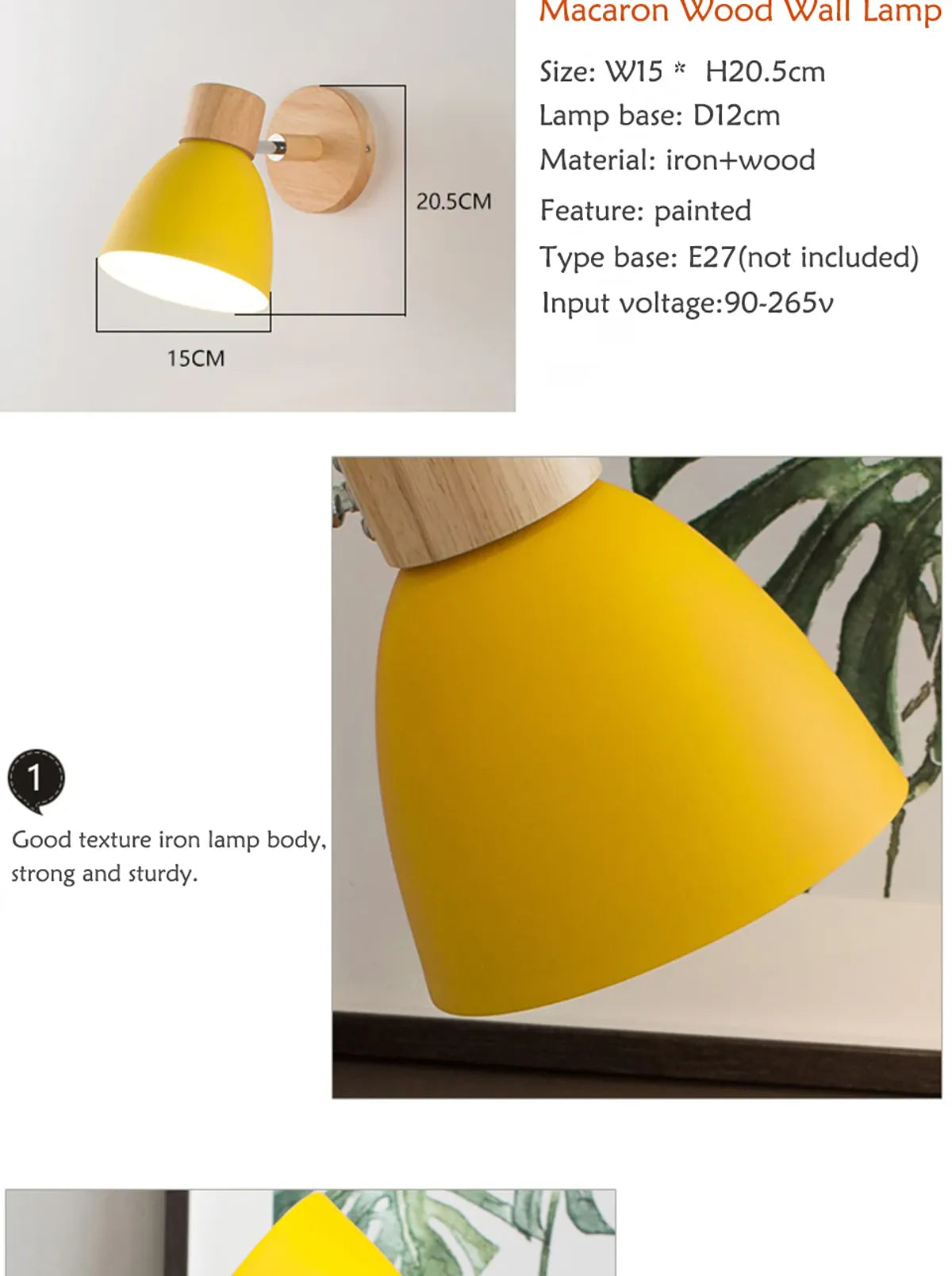 Wooden Nordic Wall Lamp With Switch Modern Wall Sconce with Macaroon Color Steering Head