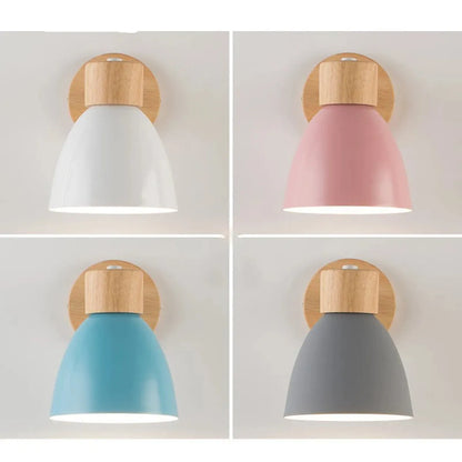 Wooden Nordic Wall Lamp With Switch Modern Wall Sconce with Macaroon Color Steering Head