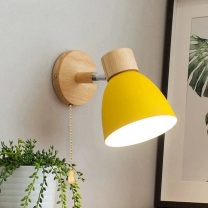 Wooden Nordic Wall Lamp With Switch Modern Wall Sconce with Macaroon Color Steering Head