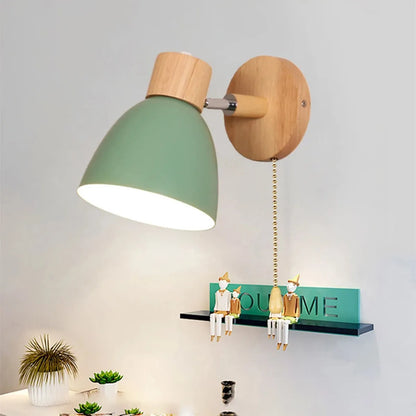 Wooden Nordic Wall Lamp With Switch Modern Wall Sconce with Macaroon Color Steering Head