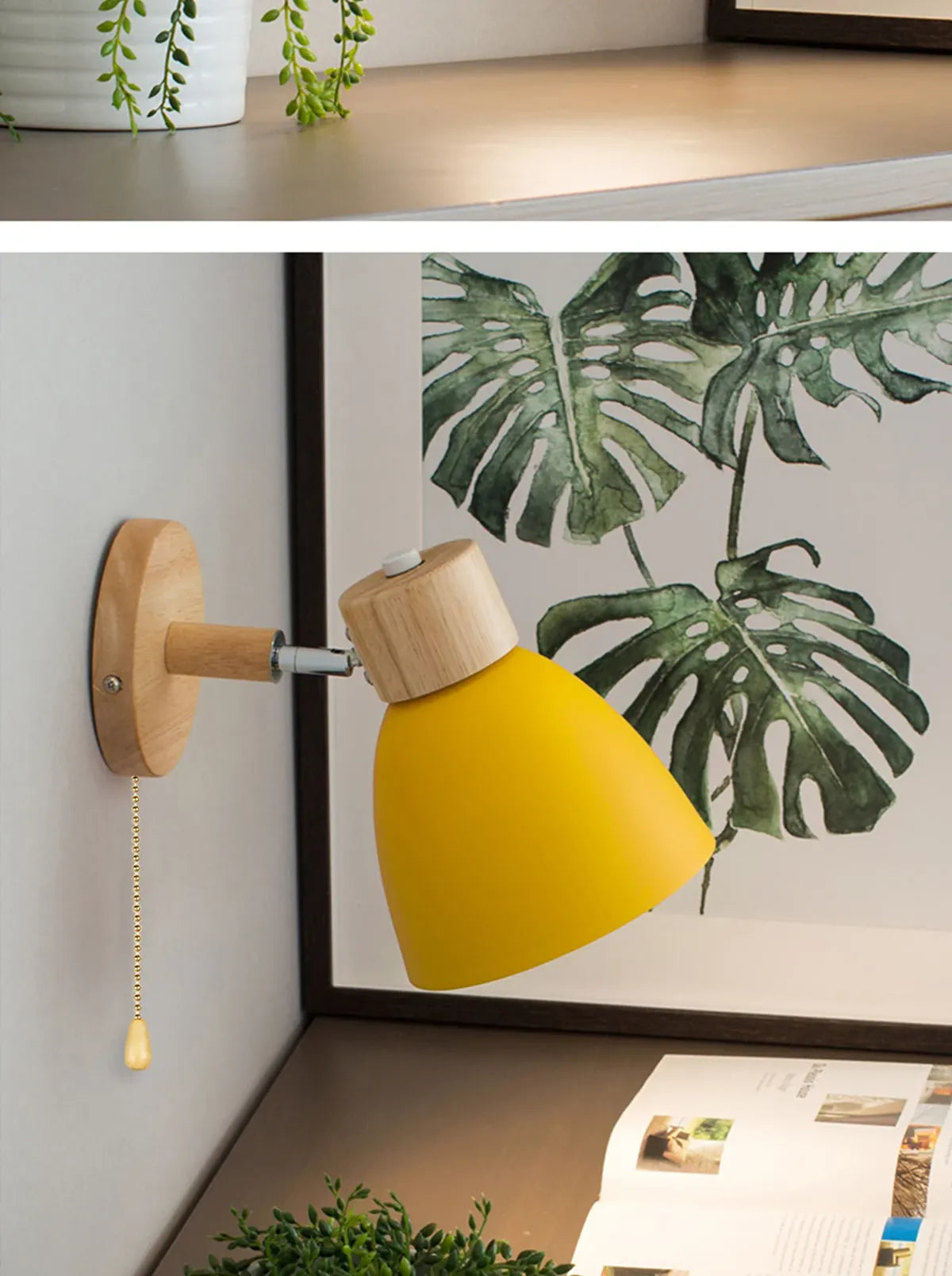 Wooden Nordic Wall Lamp With Switch Modern Wall Sconce with Macaroon Color Steering Head