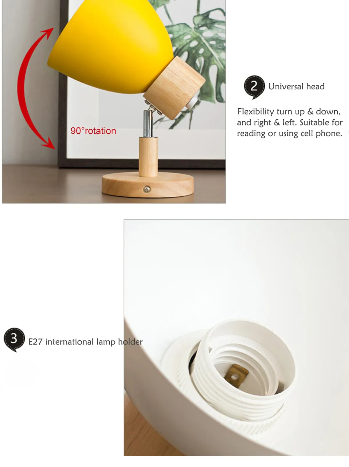 Wooden Nordic Wall Lamp With Switch Modern Wall Sconce with Macaroon Color Steering Head