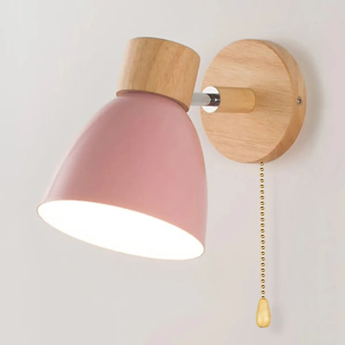 Wooden Nordic Wall Lamp With Switch Modern Wall Sconce with Macaroon Color Steering Head