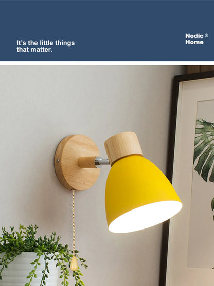 Wooden Nordic Wall Lamp With Switch Modern Wall Sconce with Macaroon Color Steering Head