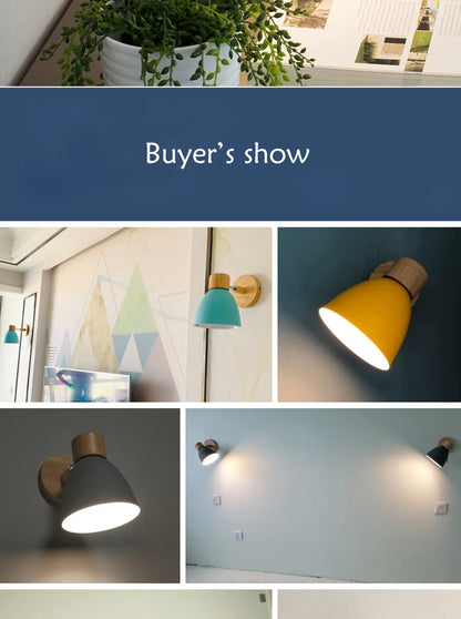 Wooden Nordic Wall Lamp With Switch Modern Wall Sconce with Macaroon Color Steering Head