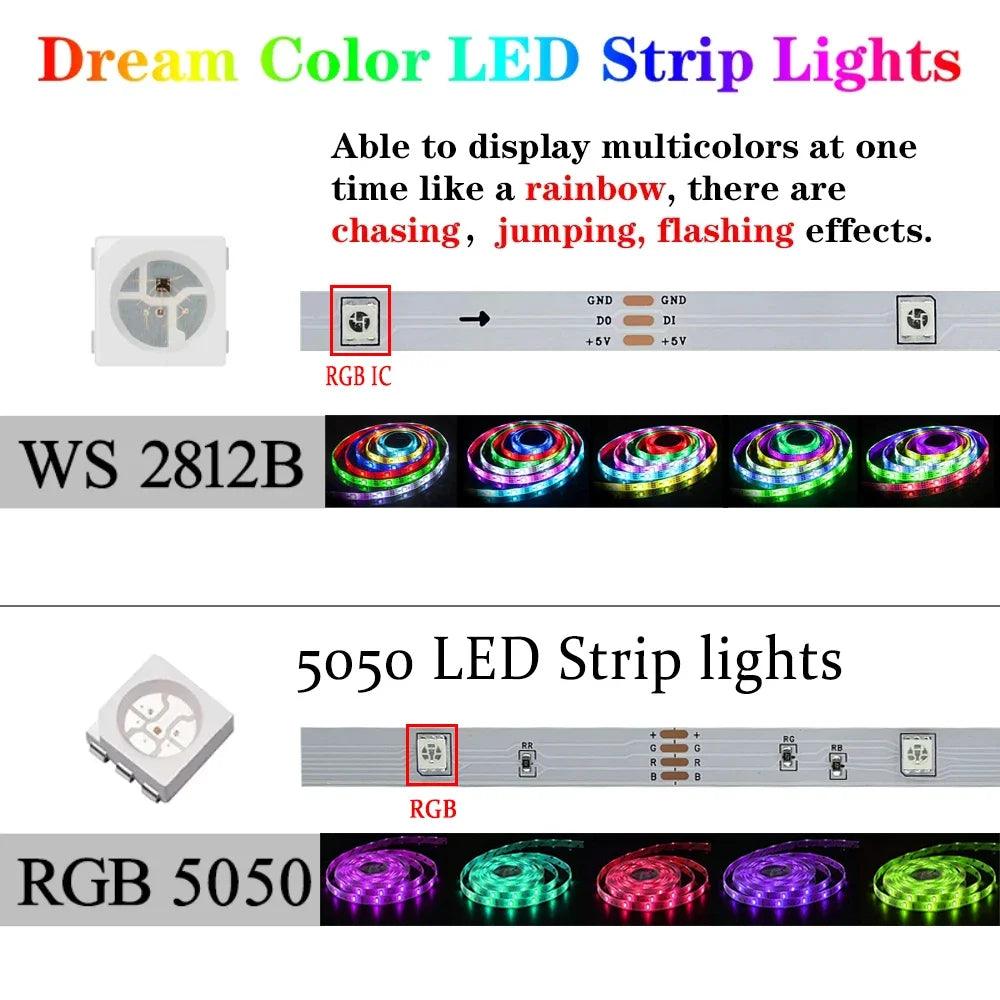 WS2812b 5V Smart RGBIC LED Strip Lights With Bluetooth App Controlled Chasing Lights - Lumaz