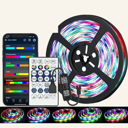 Bande lumineuse LED RGBIC WS2812B - Alimentation USB 5V, Contrôle par application intelligente, Effet de poursuite, Rétroéclairage TV