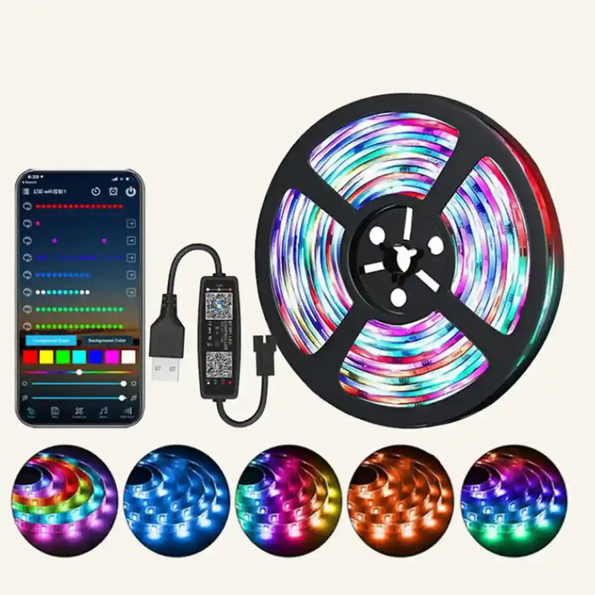 Bande lumineuse LED RGBIC WS2812B - Alimentation USB 5V, Contrôle par application intelligente, Effet de poursuite, Rétroéclairage TV